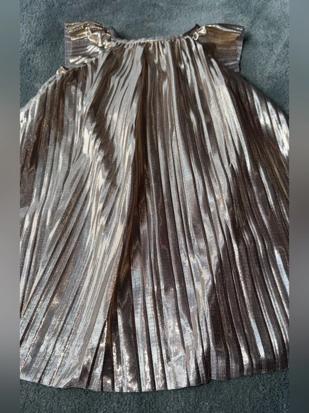 OshKosh B'gosh Metallic Pleated Flutter Lined Party Dress In Gold